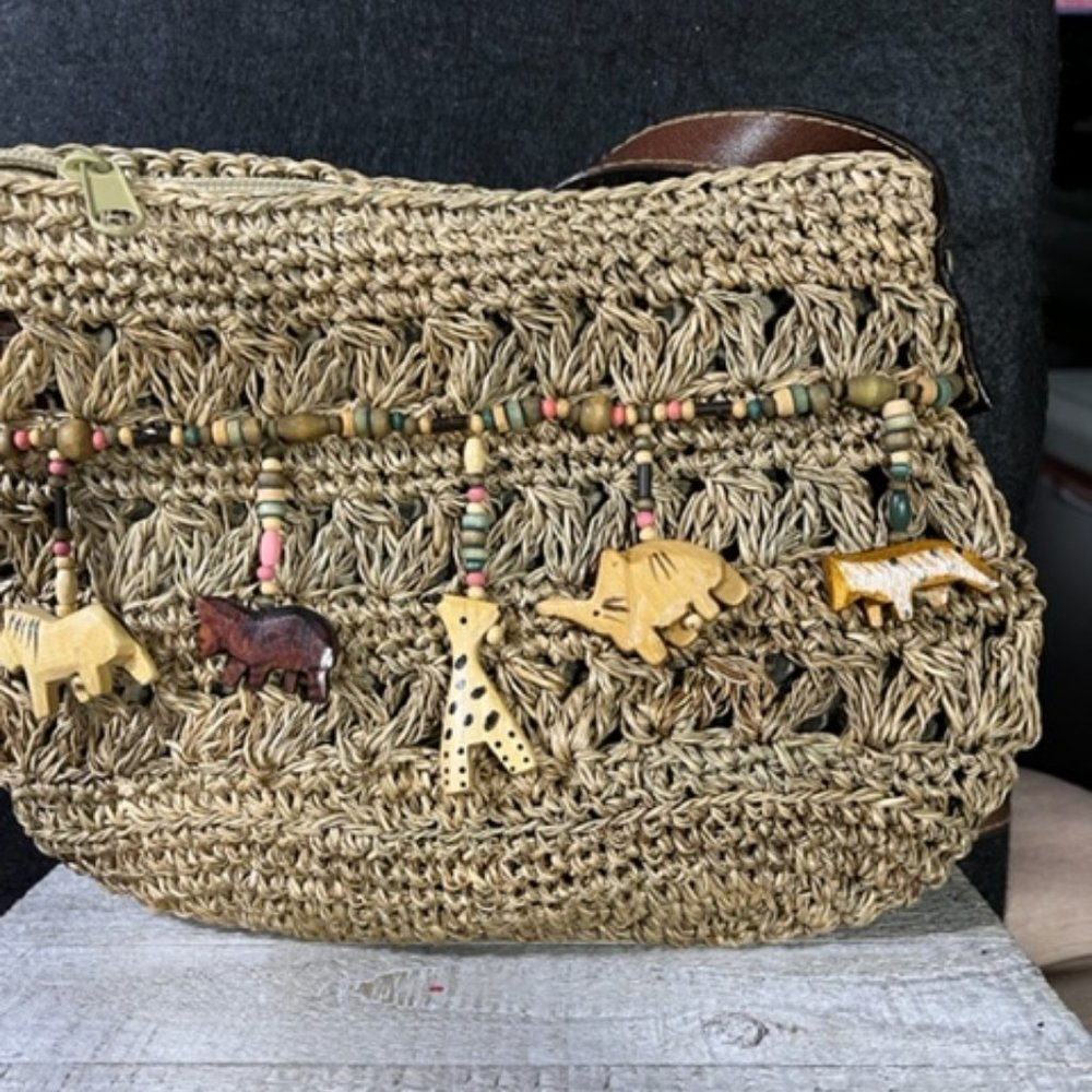 Capelli Straw Purse with Wood Animals